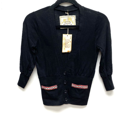Poof! For the Planet Cropped Cardigan Womens Black V-Neck Button Sweater S NWT