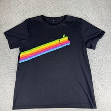 Apple Rainbow Stripe T-Shirt Black Size Xl Cotton Official Computer Macintosh