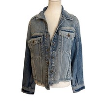 FREE PEOPLE We The Free Denim Cropped Distressed Jacket Size Medium