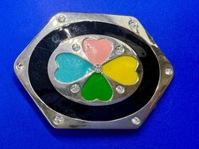 Four Hearts make a Flower - Enameled with Clear Rhinestone Accents Belt Buckle