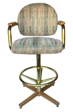 VINTAGE CHROMCRAFTCORP. MID CENTURY MODERN SWIVEL BAR ARM CHAIR  WITH FOOT REST