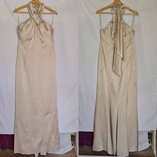 Karen Millen Gown Dress Halter Neck Draped Champagne Column Mermaid Satin US 10