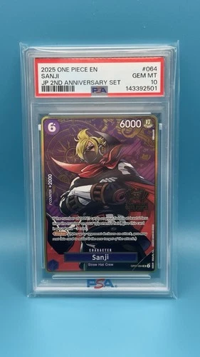 2025 ONE PIECE OP07-064 JAPANESE 2ND ANNIVERSARY SET SANJI ENG PSA 10 GEM MINT