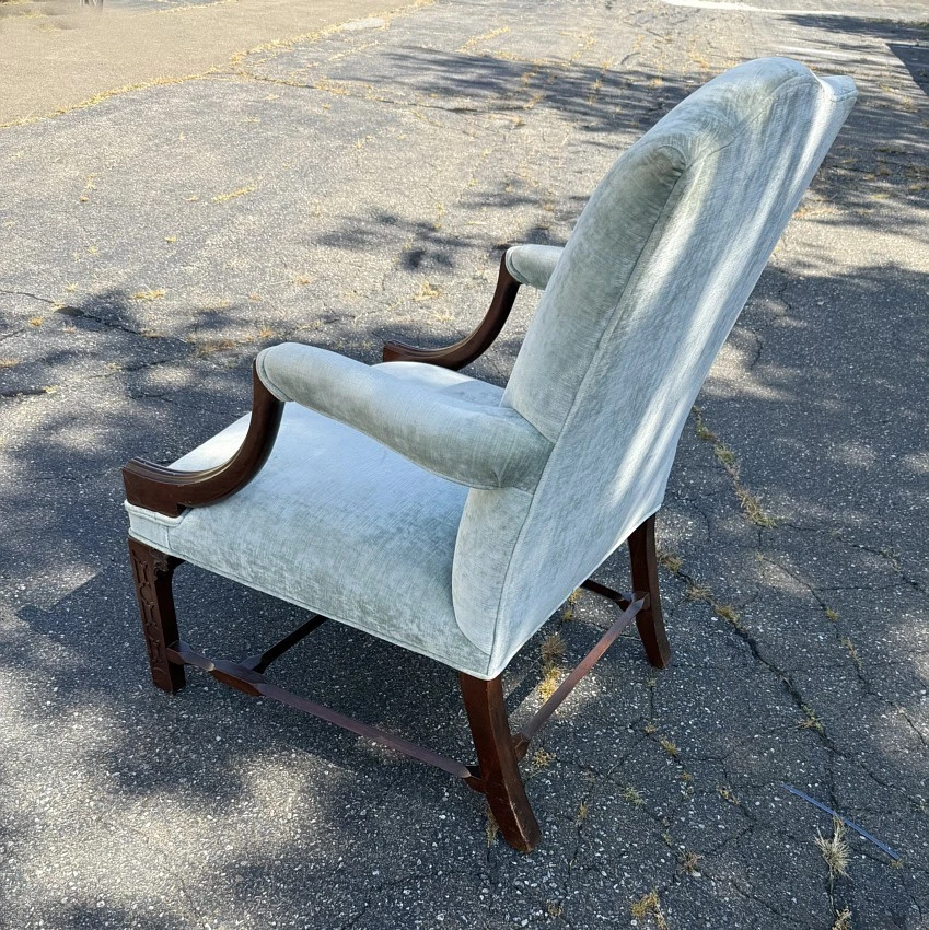 Sillón de biblioteca de caoba tapizado estilo Chippendale chino siglo XIX tallado Foto 2 de 4