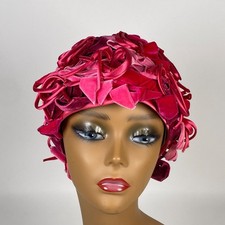 Vintage Christian Dior Chapeaux Bow Covered Toque Pink Red Unique Rare Hat