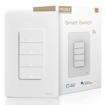 Smart 4 Gang Light Switches, 2.4GHz Wi-Fi Single Pole Switch, Netural Wire Re...