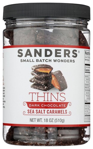 Sanders Dark Chocolate Sea Salt Caramel Thins, Kosher, 18 Ounce (Pack of 6) - Picture 2 of 6