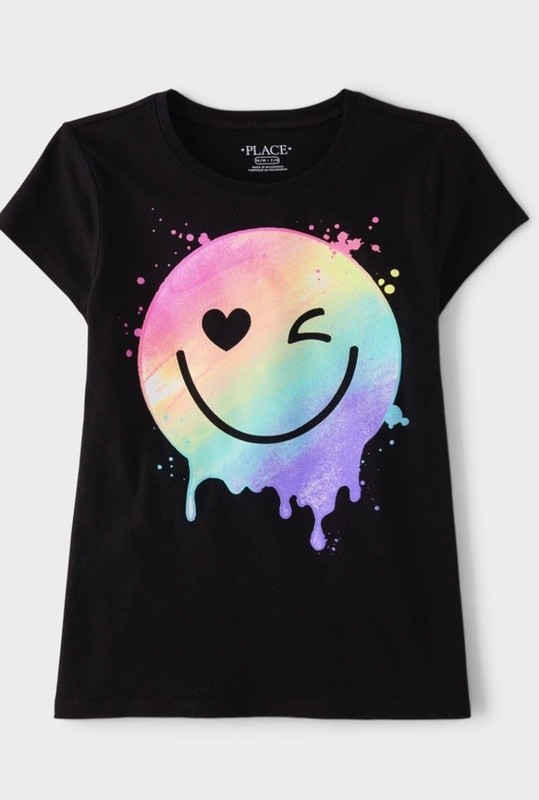 The Children’s Place Girls Rainbow Happy Face Graphic Tee - Black Size 7-8