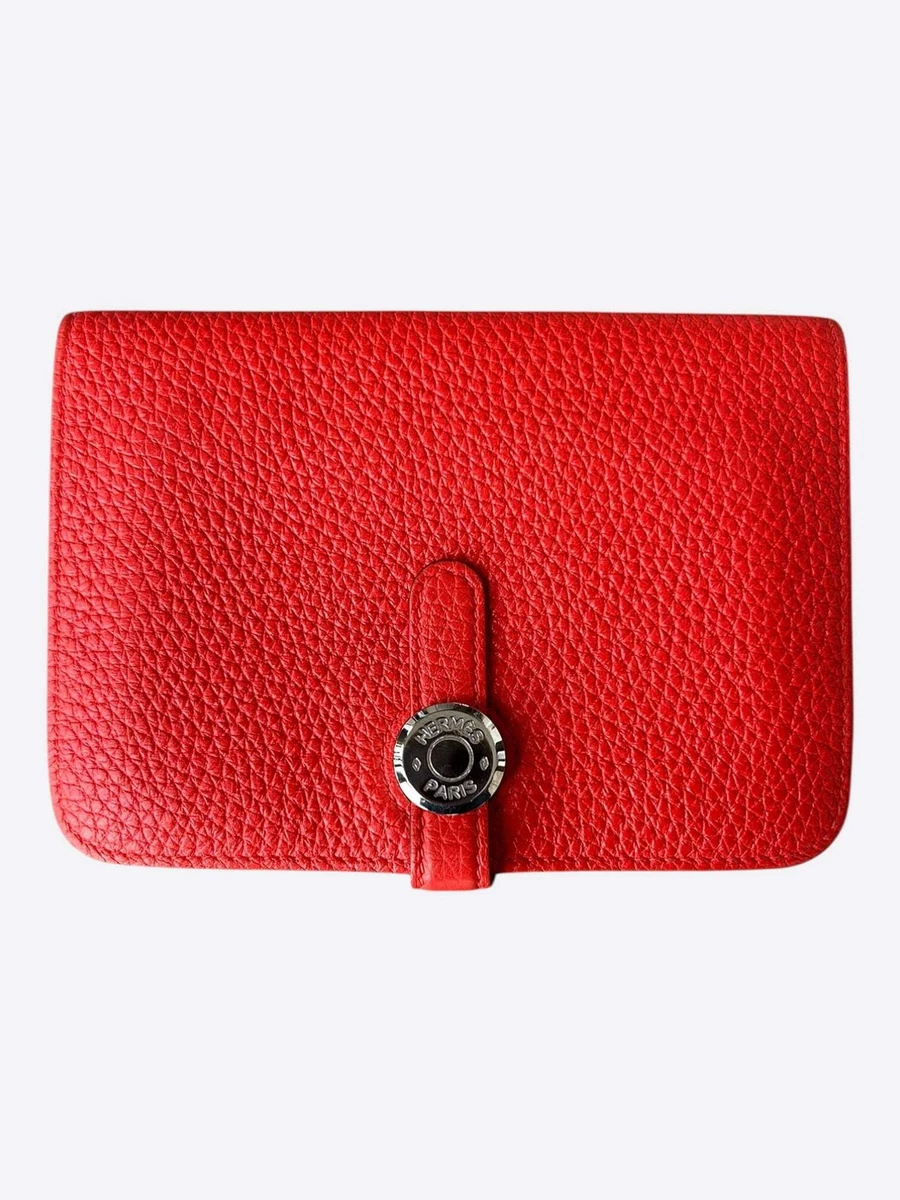 HERMES　Wallet　 赤　ドーヴィル パースP Authentic Hermes Darke Red Chevre Leather Bearn Long Bifold Wallet