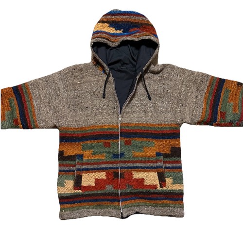 Guatemalan Hooded 100% Sheep Baja Wool Jacket Coat Vintage Indigenous Size Small