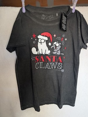 NEU | Simon's Cat T-Shirt Shirt Kurzarm Basic Damen Santa Claws schwarz Größe M