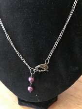 Handmade purple bead drop necklace with front anchor fastening