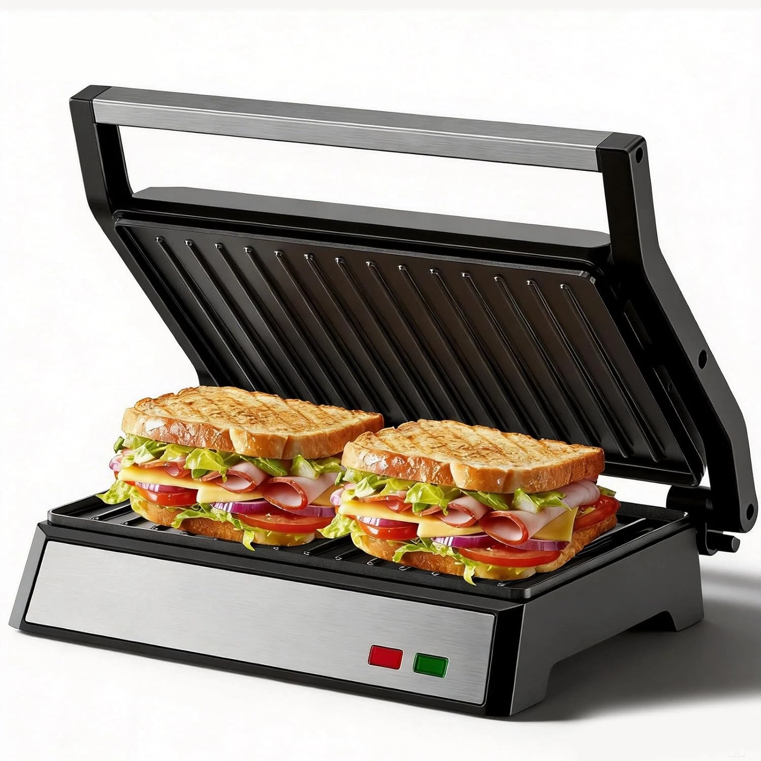 Panini Press Grill, 1200W Sandwich Maker with Non-Stick Plates, Standard 2-Slice