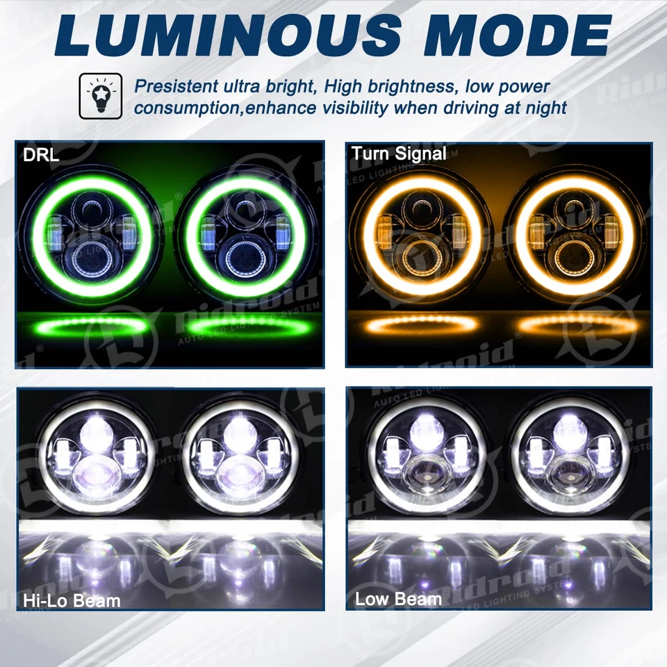 7" LED Headlight Halo + Passing Lamps For Harley Heritage Softail Classic FLSTC - Изображение 3 из 4