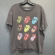 Women’s Grey The Rolling Stones Band Logo T-shirt Multiple Tongues Size XL
