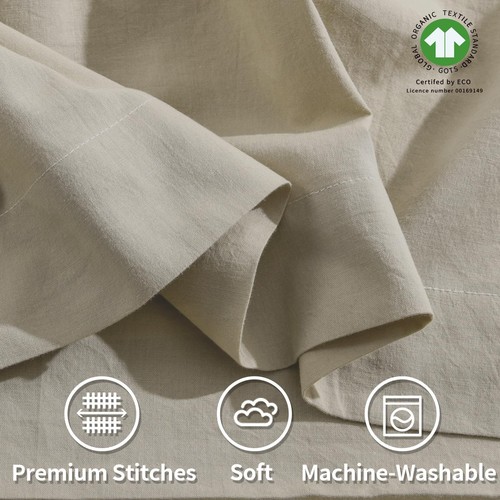 100% Organic Cotton Standard Pillowcase Set of 2, Envelope Closure Linen Feel... - Picture 6 of 9