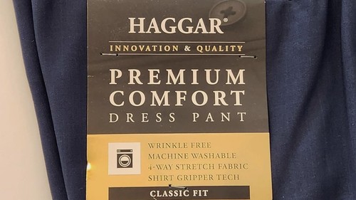 NWT $80 HAGGAR men's Premium Comfort dress pants stretch strie blue 34 x 32 - Picture 5 of 10