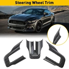 3pc Carbon Fiber Interior Steering Wheel Cover Trim Accessories For Ford Mustang