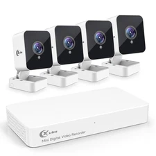 8CH 1080P Wired Security Camera System with 64G SD Card, Mini 4PCS Security C...