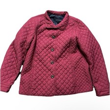 Women’s Lands End Quilted Pink Button Down Puffer Jacket Size Large (14/16)