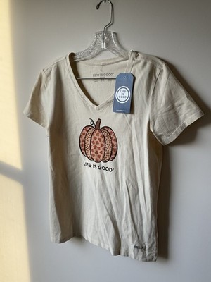 Women's Fall Pattern Pumpkin Short Sleeve Crusher Tee Sz Med