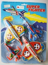 RARE VINTAGE 80's SUPER FIGHTER FRICTION POWERED TIN TOY JET PLANES CHINA NEW 
