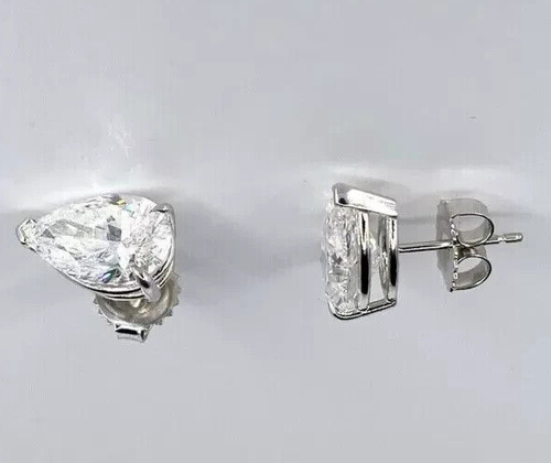 Pear Cut Studs 4.00 CT Women Earrings IGI Lab Grown/CVD Diamond 14K White Gold - Picture 10 of 13