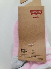 Levi  s Socks Girls Low Cut New With Tags 3 Pack Size 7C/10C Pink, White,  Grey