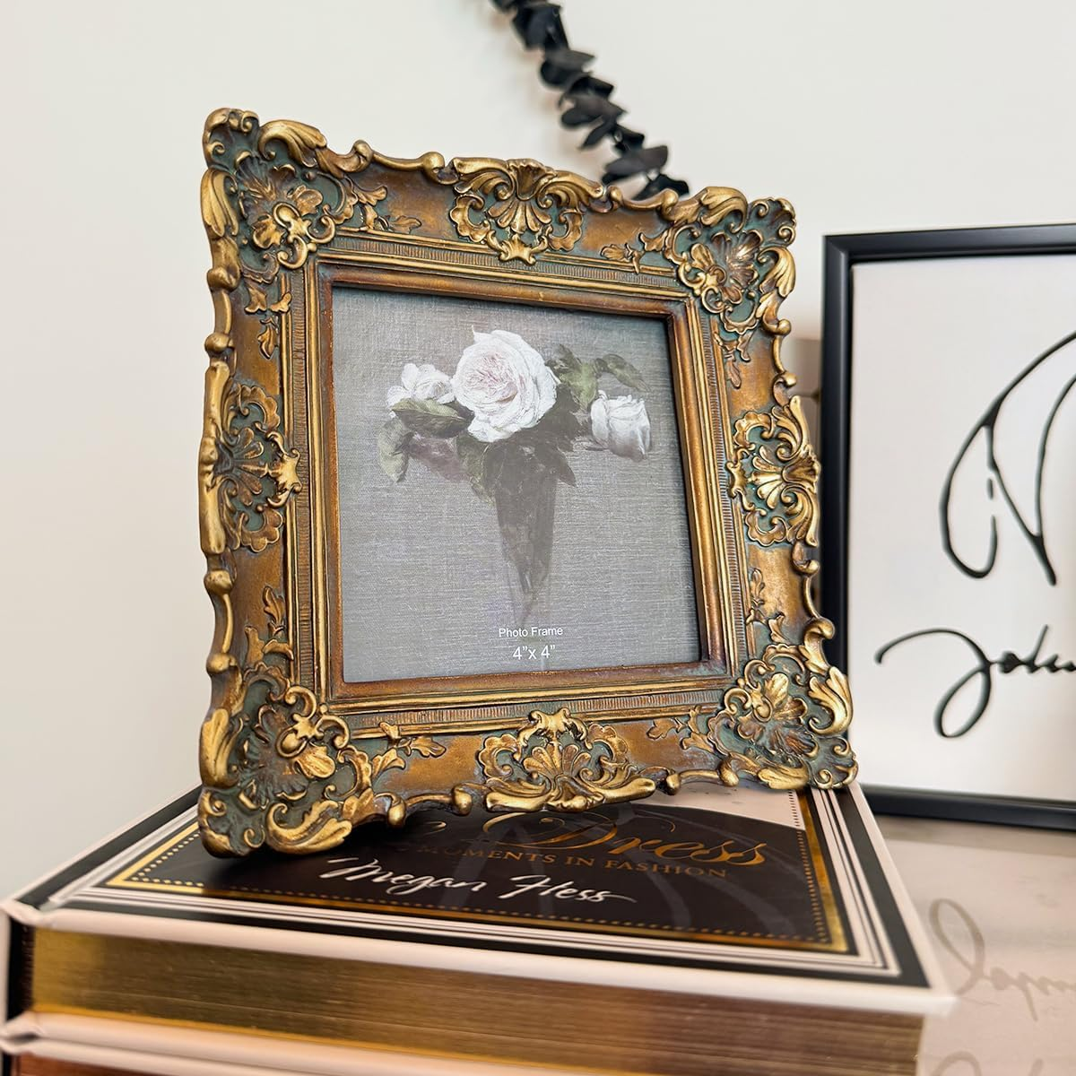 4X4 Vintage Small Picture Frame, Antique Ornate Bronze Gold Square