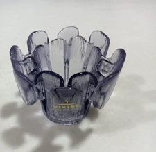 Vtg. Viking Purple Glass Finnish Vessel Crown Candle Holder/Votive With Label