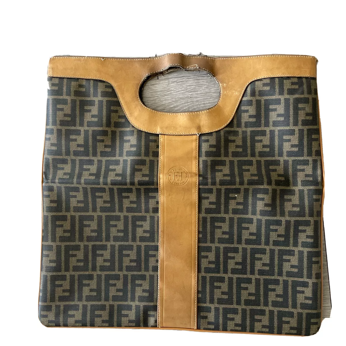 VINTAGE FENDI ZUCCA FOLD OVER BAG , CLUTCH LOGO LEATHER CANVAS