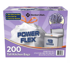 Member's Mark Power Flex Tall Kitchen Drawstring Trash Bags 13 Gallon 200 total