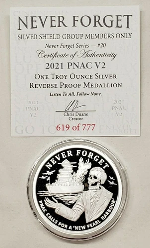 1oz 2021 PNAC V2 New Pearl Harbour Silver Shield Proof Never Forget Coin# 20