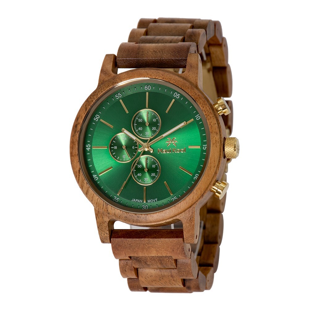 Maui Kool Pukulani Koa Wood Emerald Face Wooden Watch | eBay