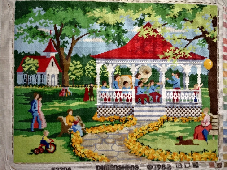 Cross Stitch Framed Gazebo Band Complete 18" No Mat 1982 #2204 Dimensions - Image 2 of 4