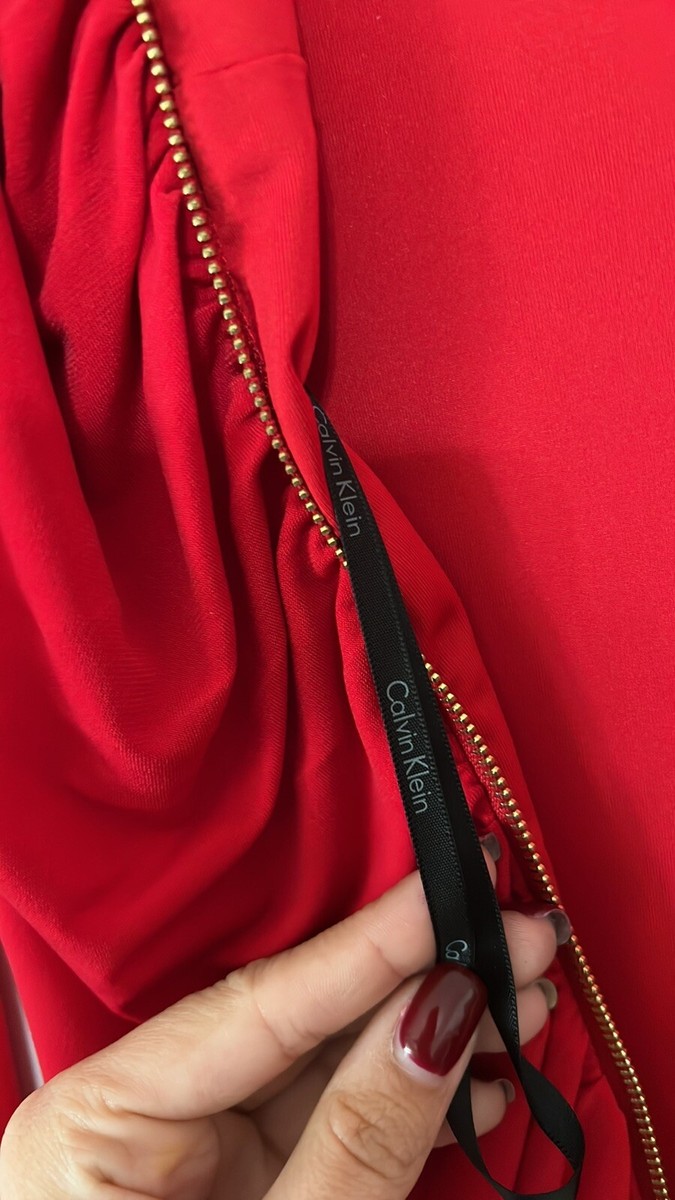 calvin klein red zipper dress Calvin klein womans red dress size 4 sleeveless with gold Zip