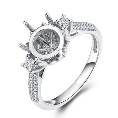 Round 8mm Semi Mount Full Cut 0.4ct Diamond Handmade Fine Ring Sterling Silver