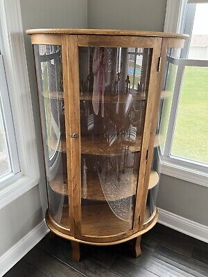 Antique Curved Glass China Cabinet, How Much Does It Cost To Replace Curved Glass In A China Cabinet