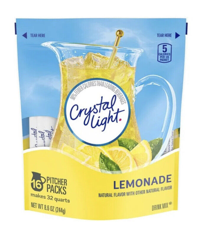 Crystal Light Natural Lemonade 16 Pitcher Packs Makes 32 Quarts 16 Packets.