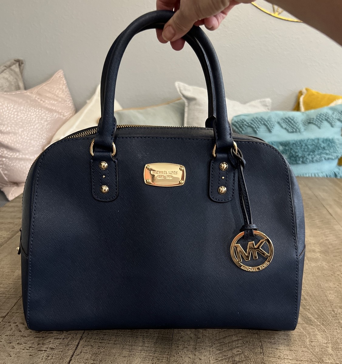 MICHAEL KORS Large Blue Saffiano Leather Satchel Shoulder