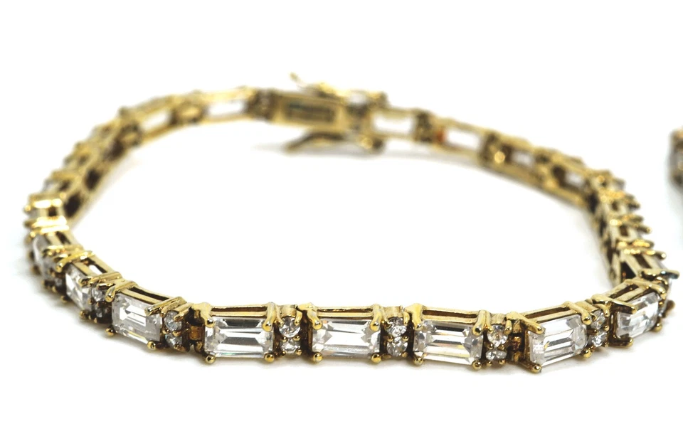 Lote de 4 pulseras de eslabones de circonita cúbica transparente de plata de ley Vermeil Foto 4 de 4