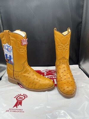 Rudel Western Boots Ostrich King Roper Boot Orange Natural Men's Leather  Boots