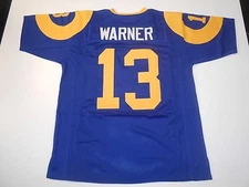 UNSIGNED CUSTOM Sewn Stitched Kurt Warner Blue Jersey - M, L, XL, 2XL, 3XL