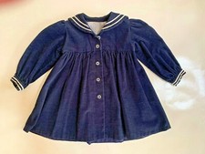 Handmade Toddler Girls Navy Blue White Corduroy Sailor Dress Size 3/4