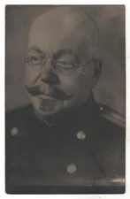 Antique Vintage Military Portrait Postcard – Bald Officer with Glasses & Mustach