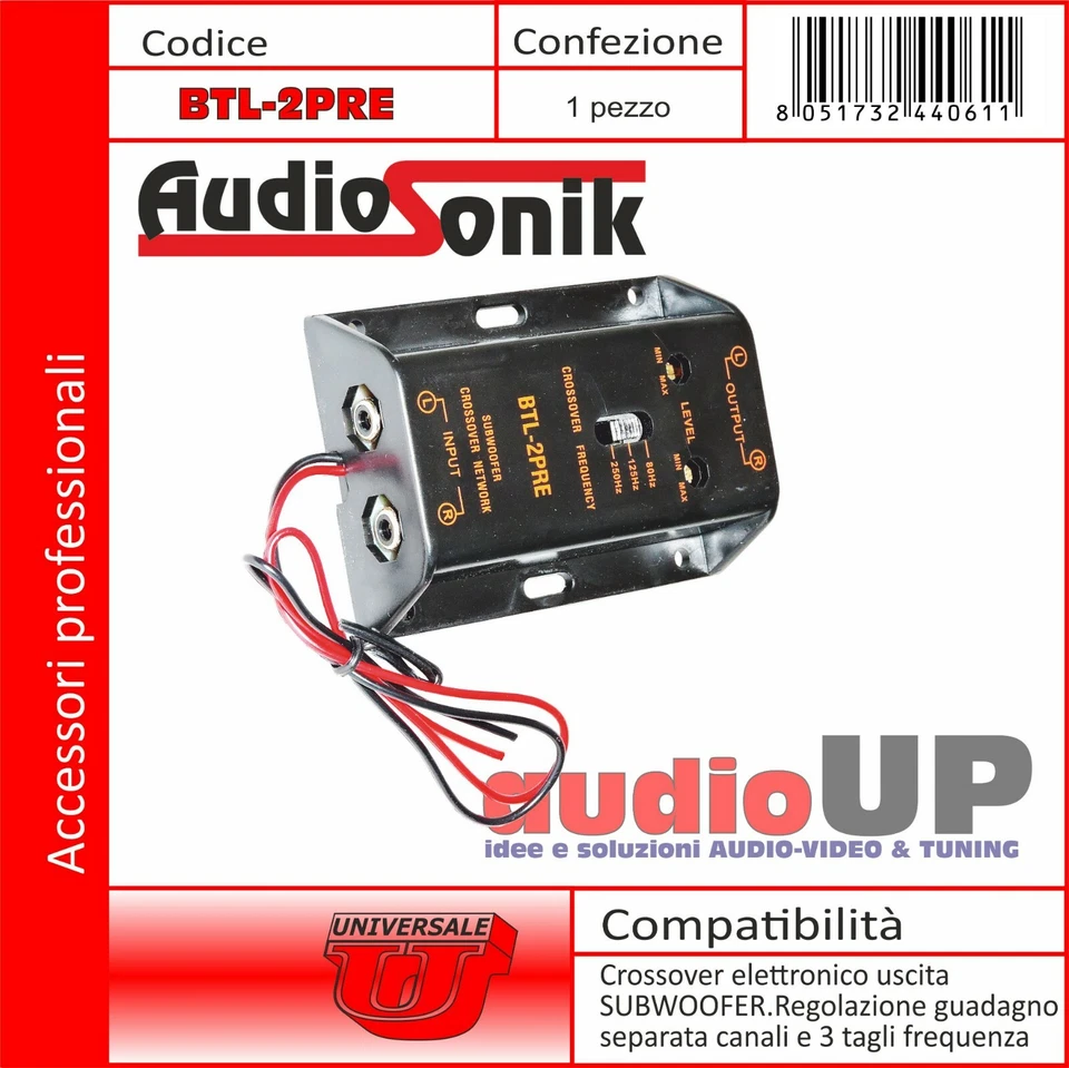 AUDIOSONIK Crossover elettronico per SUBWOOFER 3 tagli di frequenza. Ingresso/uscita RCA