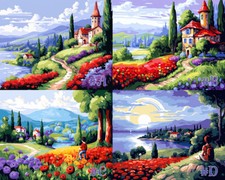 Lakeside Countryside Retreat: Printed Needlepoint Canvas