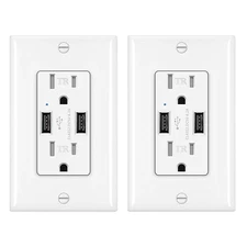 2Pack 4.2A Dual USB Outlet Receptacle Charger Wall Plug Sockets TR with Plate UL