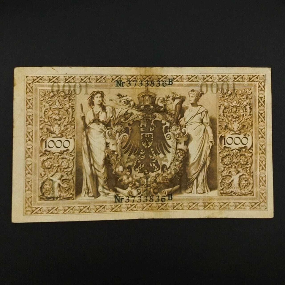 German World War Period 1910 1000 Mark green seal Reichsbanknote fine Lot b - Image 2 of 2