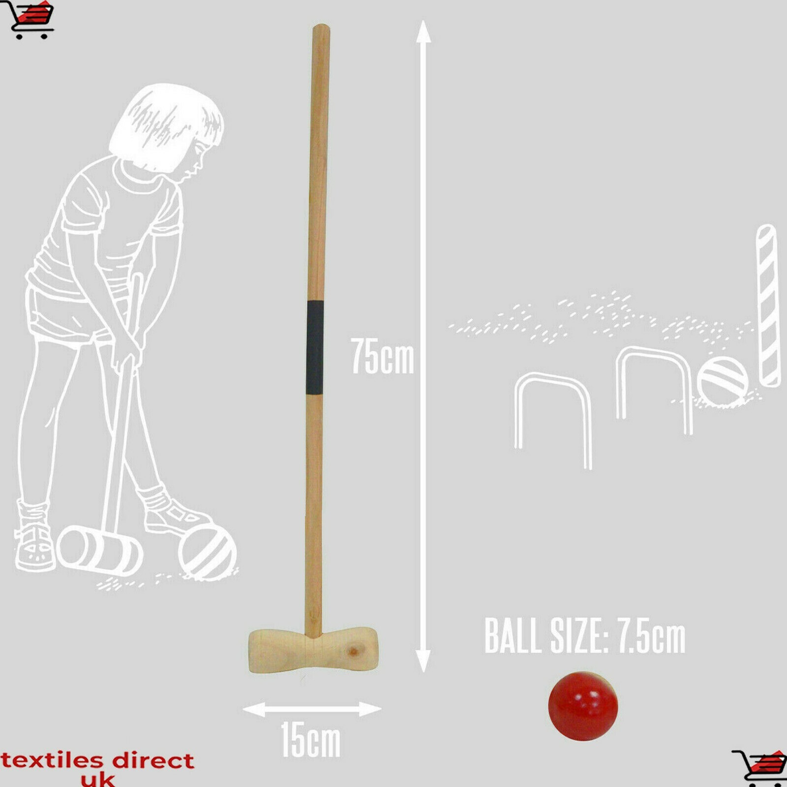 Image 21 - Giant Croquet Set for 4 Players Wooden Garden Lawn Outdoor Children Adult Game